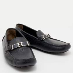 Pre Owned Fendi Black Leather Slip On Loafers Size 40