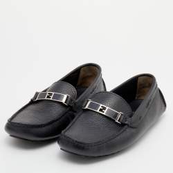 Pre Owned Fendi Black Leather Slip On Loafers Size 40