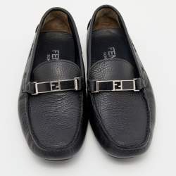 Pre Owned Fendi Black Leather Slip On Loafers Size 40