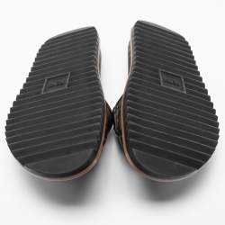 Pre Owned Fendi Brown/Black Rubber Raised Logo Detail Pool Slide Sandals Size 42