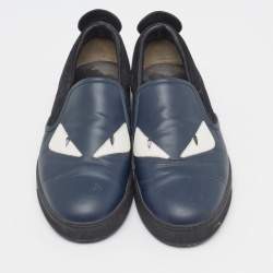 Pre Owned حذاء رياضي  فندي مونستر أي سويدي وجلد أسود/أزرق كحلي سليب أون مقاس 44