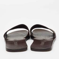 Pre Owned Fendi Tobacco Zucca Canvas And Leather Flat Slide Sandals Size 40