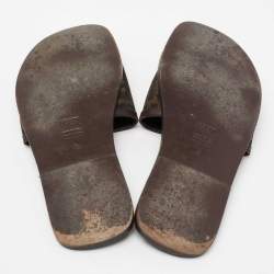 Pre Owned Fendi Tobacco Zucca Canvas And Leather Flat Slide Sandals Size 40