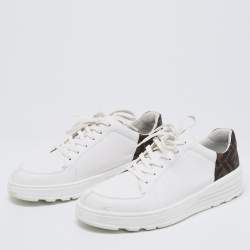 Fendi White/Brown Zucca Coated Canvas And Leather Low Top Sneakers Size 42