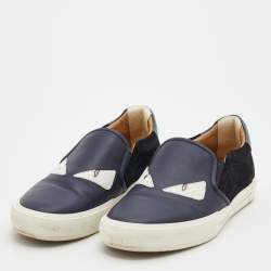 Pre Owned Fendi Tricolor Leather And Suede Monster Slip On Sneakers Size 44