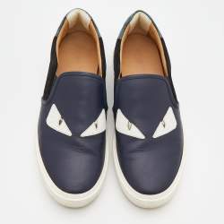 Pre Owned Fendi Tricolor Leather And Suede Monster Slip On Sneakers Size 44