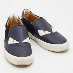 Pre Owned Fendi Tricolor Leather And Suede Monster Slip On Sneakers Size 44