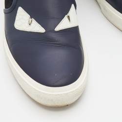 Pre Owned Fendi Tricolor Leather And Suede Monster Slip On Sneakers Size 44