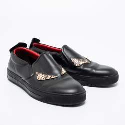 Fendi Black Python And Leather Trim Monster Spikes Slip On Sneakers Size 41
