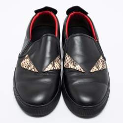 Fendi Black Python And Leather Trim Monster Spikes Slip On Sneakers Size 41