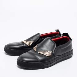 Fendi Black Python And Leather Trim Monster Spikes Slip On Sneakers Size 41