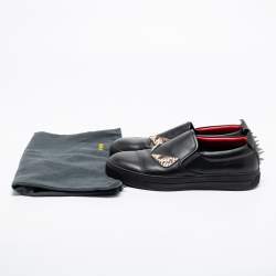 Fendi Black Python And Leather Trim Monster Spikes Slip On Sneakers Size 41
