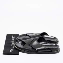 Pre Owned Fendi Black Leather Criss Cross Slide Sandals Size 43.5
