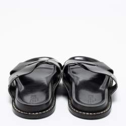 Pre Owned Fendi Black Leather Criss Cross Slide Sandals Size 43.5
