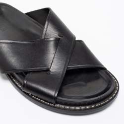 Pre Owned Fendi Black Leather Criss Cross Slide Sandals Size 43.5