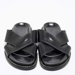 Pre Owned Fendi Black Leather Criss Cross Slide Sandals Size 43.5