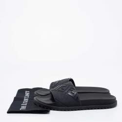 Fendi Black Rubber Embossed FF Logo Slides Size 43