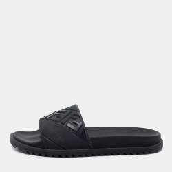 Fendi Black Rubber Embossed FF Logo Slides Size 43