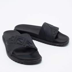 Fendi Black Rubber Embossed FF Logo Slides Size 43