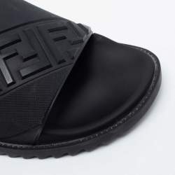 Fendi Black Rubber Embossed FF Logo Slides Size 43
