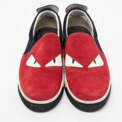 Fendi Multicolor Leather and Suede Trim Monster Slip On Sneakers Size 46