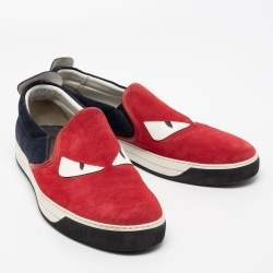 Fendi Multicolor Leather and Suede Trim Monster Slip On Sneakers Size 46