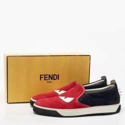 Fendi Multicolor Leather and Suede Trim Monster Slip On Sneakers Size 46