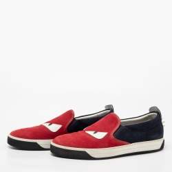 Fendi Multicolor Leather and Suede Trim Monster Slip On Sneakers Size 46