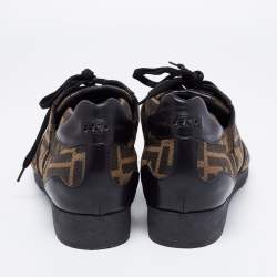 Fendi Tobacco/Black Zucca Canvas and Leather Low-Top Sneakers Size 41