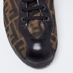 Fendi Tobacco/Black Zucca Canvas and Leather Low-Top Sneakers Size 41