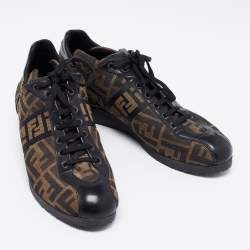Fendi Tobacco/Black Zucca Canvas and Leather Low-Top Sneakers Size 41