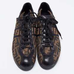 Fendi Tobacco/Black Zucca Canvas and Leather Low-Top Sneakers Size 41