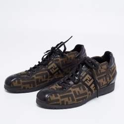 Fendi Tobacco/Black Zucca Canvas and Leather Low-Top Sneakers Size 41