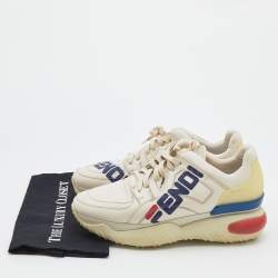 Fendi Off White Leather Fendi Fila Mania Logo Low Top Sneakers Size 44