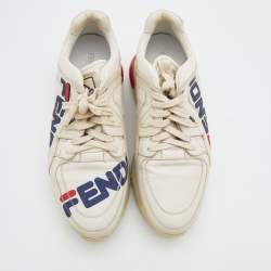 Fendi Off White Leather Fendi Fila Mania Logo Low Top Sneakers Size 44