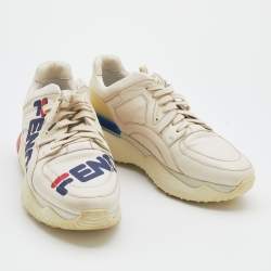 Fendi Off White Leather Fendi Fila Mania Logo Low Top Sneakers Size 44