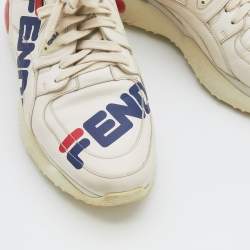 Fendi Off White Leather Fendi Fila Mania Logo Low Top Sneakers Size 44