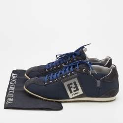 Fendi Navy Blue/Black Suede And Fabric FF Logo Band Low Top Sneakers Size 41