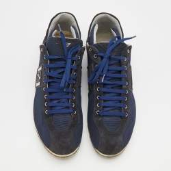 Fendi Navy Blue/Black Suede And Fabric FF Logo Band Low Top Sneakers Size 41