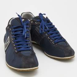 Fendi Navy Blue/Black Suede And Fabric FF Logo Band Low Top Sneakers Size 41
