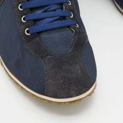 Fendi Navy Blue/Black Suede And Fabric FF Logo Band Low Top Sneakers Size 41