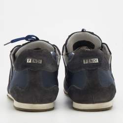 Fendi Navy Blue/Black Suede And Fabric FF Logo Band Low Top Sneakers Size 41