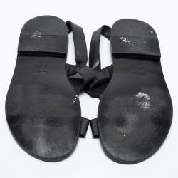 Pre Owned Fendi Black Leather/Canvas Logo Flat Sandals Size 41.5
