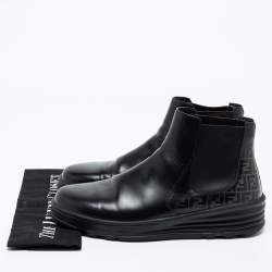 Pre Owned Fendi Black Leather FF Chelsea Ankle Boots Size 43