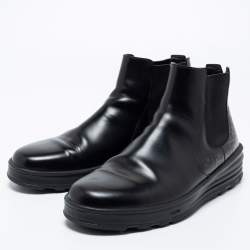 Pre Owned Fendi Black Leather FF Chelsea Ankle Boots Size 43