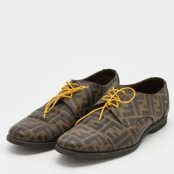 Fendi Tobacco Zucca Coated Canvas Lace Up Derby Size 42.5