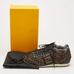 Fendi Brown/Black Zucca Canvas And Leather Low Top Sneakers Size 44