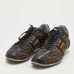 Fendi Brown/Black Zucca Canvas And Leather Low Top Sneakers Size 44