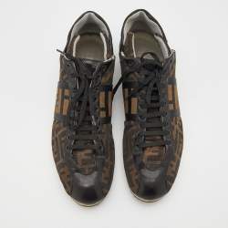 Fendi Brown/Black Zucca Canvas And Leather Low Top Sneakers Size 44