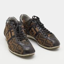 Fendi Brown/Black Zucca Canvas And Leather Low Top Sneakers Size 44